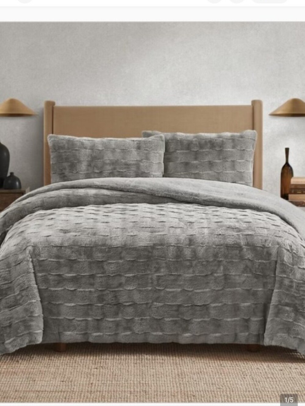 FRYE KING Luxury Bubble Faux Fur Comforter 3 Piece Set, Gray - Reversible